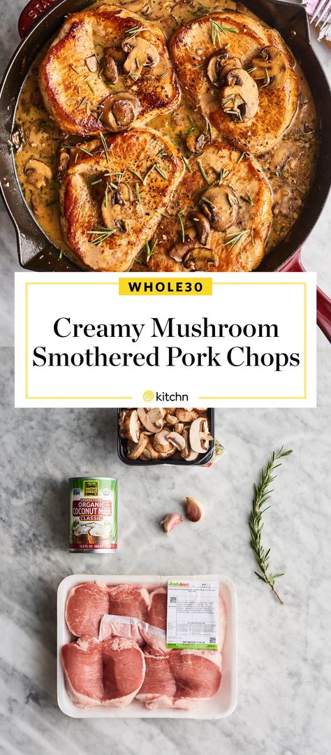 Whole30 Pork Chops, Aip Pork Chops, Healthy Smothered Pork Chops, Mushroom Pork Chops Oven, Fancy Pork Chop Recipes, Pork And Mushroom Recipes, Smothered Recipes, Pork Chops Smothered, Smothered Pork Chops Recipe