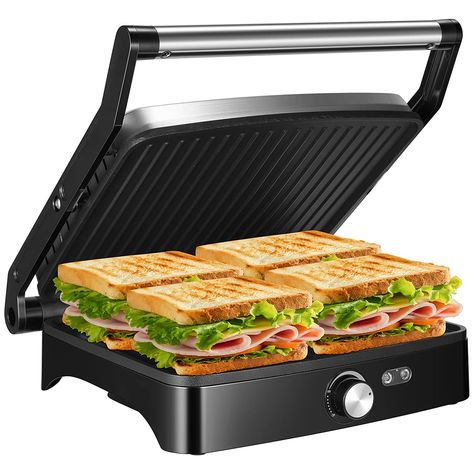 PRICES MAY VARY. 4 Slice Large Panini Press: 2 large 11" x 9.8" cooking plates, hold 4-slice sandwiches or 6 medium panini bread at one time. 180° grill and press housing for healthy versatile cooking. The indoor grill can work as a panini press, sandwich maker, countertop steak grill and roaster machine. Temperature Control Indoor Grill: Intelligent temperature control with temperature range 120 - 428°F panini press sandwich maker will stop heating when the temperature has up to the preset valu Panini Bread, Pressed Sandwich, Grill Sandwich, Panini Sandwich, Grill Sandwich Maker, Panini Press, Sandwich Toaster, Sandwich Makers, Grill Brush