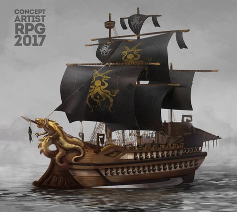 Pirate Ship Art, Steampunk Vehicle, Fantasy Story Ideas, Navi A Vela, Dnd World Map, Pirate Games, Old Sailing Ships, Sea Of Thieves, Pirate Art