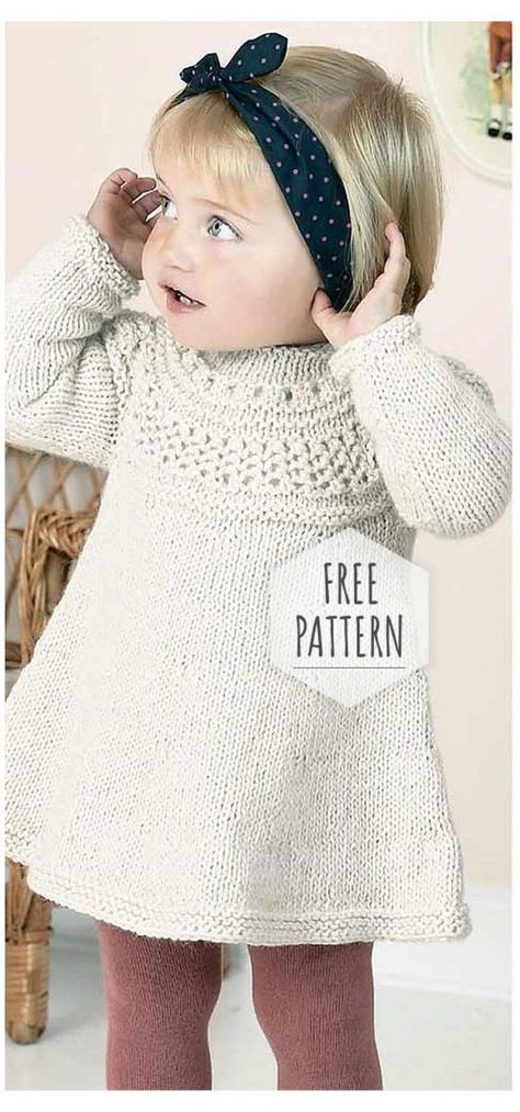 Toddler Knit Dress, Knit Dress Pattern Free, Dress For Princess, Yoke Pattern, Girls Knitted Dress, Kids Knitting Patterns, Baby Dress Pattern, Knit Dress Pattern, Knit Baby Dress