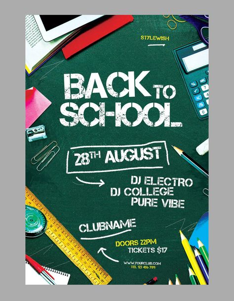 Back to School Flyer Template PSD School Event Poster Design, Back To School Campaign Design, Back To School Advertising, Back To School Graphic Design, School Event Themes, Back To School Poster Design, Back To School Ads, School Event Poster, School Poster Design