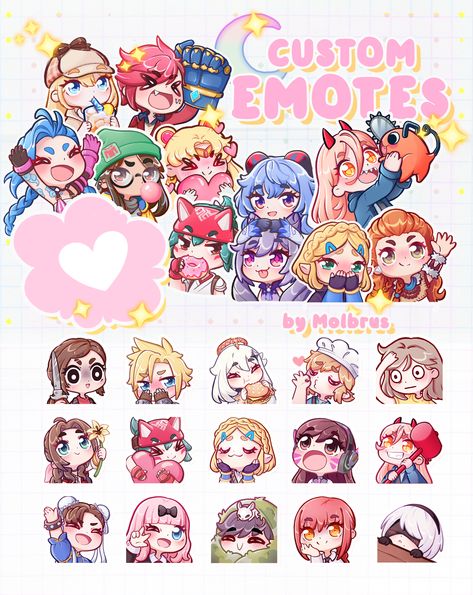 I can draw cute and sweet like a candy emotes or badges for any platform (Twitch, YouTube, Discord)💗! Your chat will love them, your whole family will love them even your pets will ask for one! ;D Kawaii Emotes, Custom Emojis, Chibi Emotes, Best Artwork, Emote Twitch, Emotes Twitch, Art Biz, Draw Cute, Discord Emotes