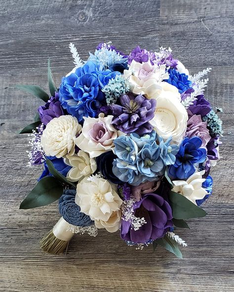 Blue Purple White Wedding Bouquet, Purple Blue And White Bouquet, Purple And Navy Wedding Flowers, Wedding Flowers Blue And Purple, Purple And Blue Flower Bouquet, Royal Blue And Lavender Wedding, Navy Blue And Purple Wedding Theme, Royal Blue And Purple Wedding Theme, Purple And Blue Wedding Flowers