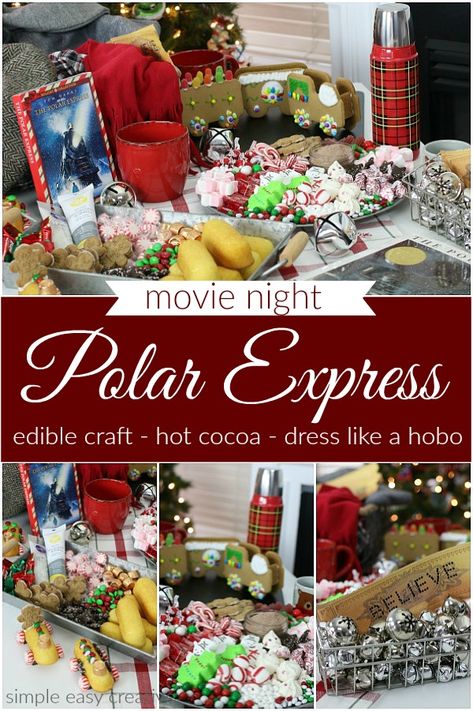 Christmas Movie Theme Charcuterie Board, Christmas Baking Aesthetic Cozy, Polar Express At Home, Polar Express Charcuterie Board, Polar Express Food Ideas Movie Nights, Polar Express Hot Cocoa Bar, Polar Express Themed Dinner, Polar Express Christmas Party Food, Polar Express Christmas Theme