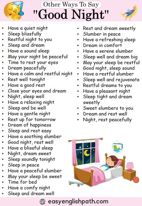 35 Different Ways to Say “Good Night” In English. Ways to Say “Good Night” In English How To Say Good Night In Different Ways, Different Ways To Say Goodnight, Way To Say Good Night, Good Night Words, English Word Book, Other Ways To Say, Happy Birthday Wishes Quotes, English Word, Pretty Phone Wallpaper