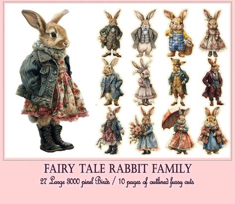 Scrapbook Planning, Rabbit Family, Bunny Family, Easter Vintage, Pocket Letter, Jpeg Images, Sublimation Files, Pocket Letters, Digital Scrapbook Paper