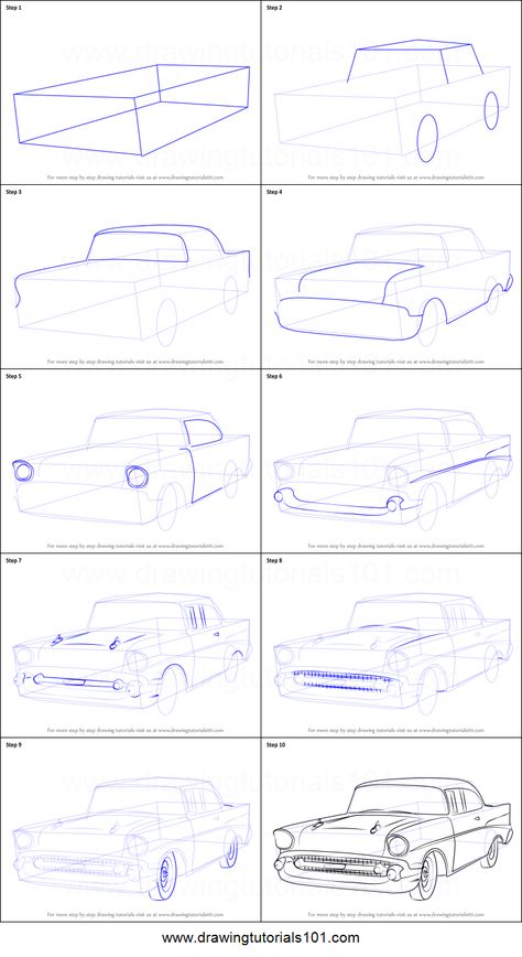 Car Drawing Pencil, Preppy Car, Drawing Instructions, 1957 Chevy Bel Air, Perspective Drawing Lessons, Drawing Sheet, Cool Car Drawings, 1957 Chevy, Perspective Art