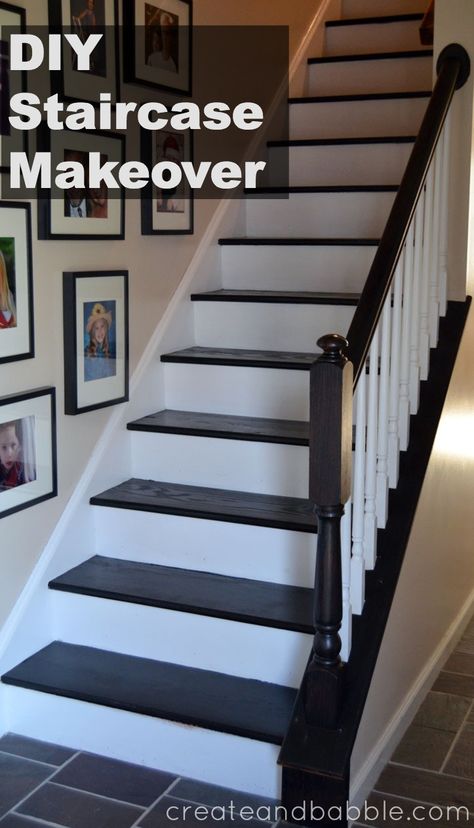 DIY Staircase Makeover is easier than you may think. Paint staircase risers and stain stair treads for a brand new look. Update a carpeted staircase. Diy Stairs Makeover, Diy Staircase Makeover, Stairs Makeover Ideas, Stairs Renovation, Painted Staircases, Stair Makeover, Diy Staircase, Stairs Makeover, Staircase Remodel