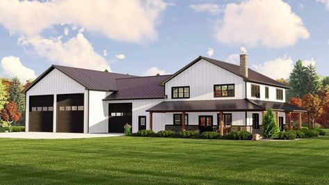 Barndominium House Plan - 3 Bedrooms, 3 Bath, 2250 Sq Ft Plan 104-294 Bardominum Ideas Floor Plans, Barndominium Floor Plans 2 Story, Barn Dominium Houses, Property Layout, Shop Houses, House Plans Barndominium, 2 Story House, Barn Plan, Fire House