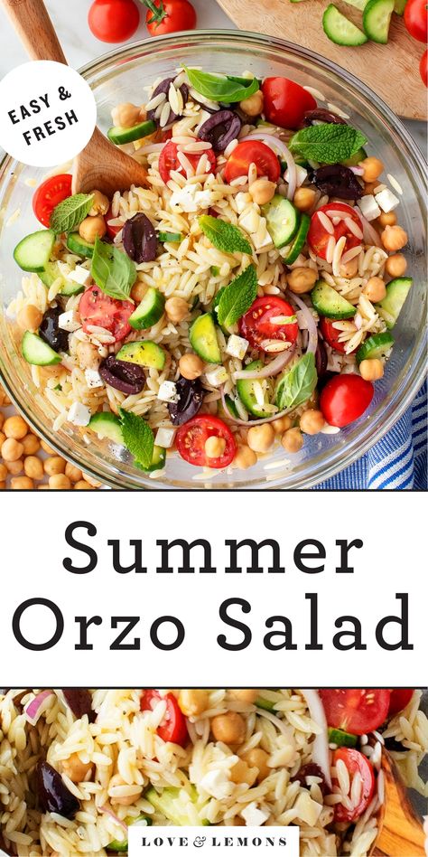 Easy Orzo Salad, Summer Orzo Salad, Summer Orzo, Easy Orzo, Orzo Salat, Orzo Salad Recipes, Make Ahead Salads, Greek Dressing, Greek Salad Dressing