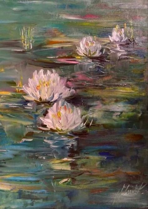 Van Gogh Water Lilies, Monet Lillies, White Lily Painting, Claude Monet Flowers, Waterlily Painting, Water Lilies Painting, Piskel Art, Lily Painting, Lily Pond