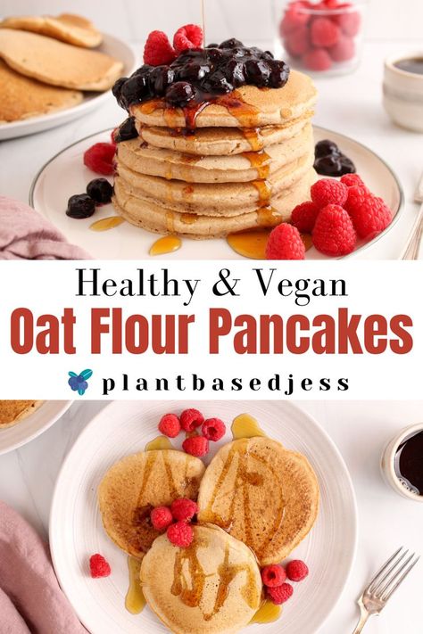 Vegan Oat Pancakes No Banana, Gluten Free Vegan Pancakes, Oat Pancakes Vegan, Plant Based Pancakes, Oat Pancake Recipe, Oat Flour Pancakes, Healthy Desayunos, Pancakes Fluffy, Oat Flour Recipes