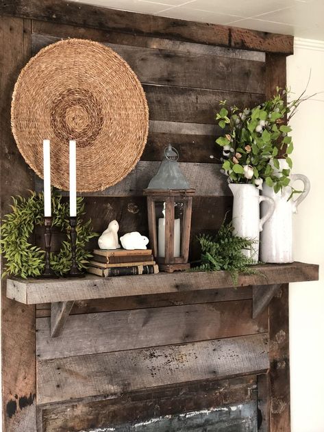 Brick Fireplace Mantles, Farmhouse Fireplace Mantel, Farmhouse Fireplace Mantels, Chimney Decor, Spring Mantle Decor, Rustic Mantle, Farmhouse Mantel, Spring Mantel, Rustic Fireplace