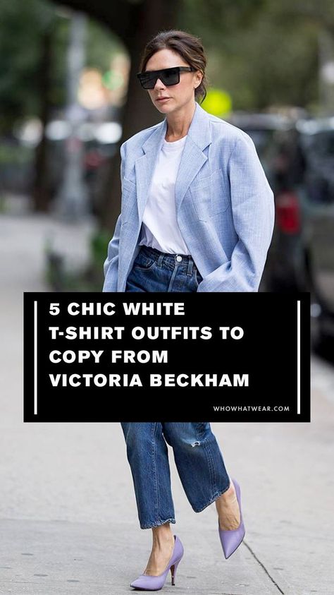 White Tshirt Outfit, Petite Celebrities, T Shirt Outfits, Plain White T Shirt, Victoria Beckham Style, White Jeans Outfit, Celebrity Style Inspiration, Outfits To Copy, White Tee Shirts