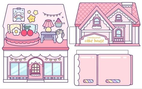 Paper Dollhouse, Kitty House, Paper Doll Printable Templates, Diy Photo Book, Hello Kitty House, Cake House, Doll Template, Hello Kitty Crafts, Paper Dolls Diy