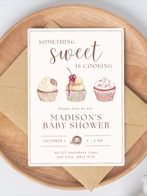 Baby Shower Invitation Template, Neutral Watercolour Rustic Cupcake Design Bakery Baby Shower Theme, Baking Baby Shower Theme, Combined Baby Shower Ideas, Baby Sprinkle Themes, Watercolour Cupcake, Baby Shower Themes Gender Neutral, Gender Neutral Baby Shower Ideas Theme, April Baby Shower Ideas