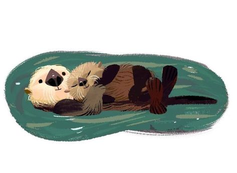 Sea Otter Wallpaper Laptop, Sea Otter Illustration, Explorer Wallpaper, Otters Hugging, Otter Drawing, Otter Tattoo, Otter Illustration, Kim Smith, Sleeping Animals