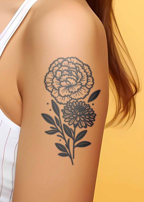 Crysthanamum Flowers Tattoo, November Birth Flower Tattoo Chrysanthemums, Chrysanthemum Tattoos, Carnation Flower Tattoo, Marigold Tattoo, Chrysanthemum Bouquet, Tattoo Black And Grey, Carnation Tattoo, November Birth Flower