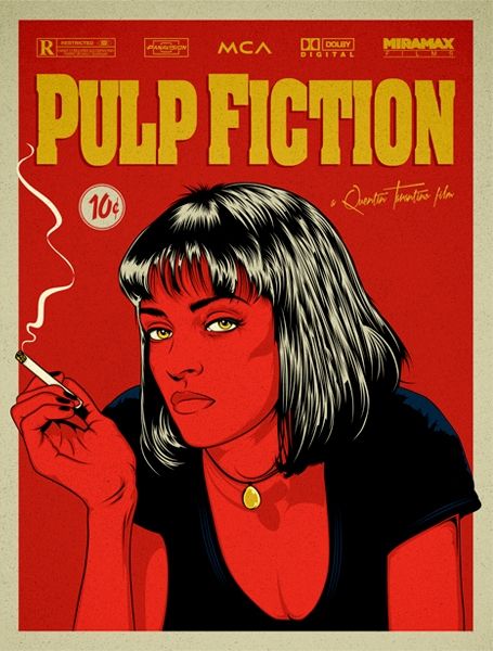 Pulp Fiction Art Illustration, Vintage Movie Posters Decor, Quentin Tarantino Pulp Fiction, Movie Posters Decor, Old Bollywood Movies, Arte Pulp, 90's Vibes, Red Poster, Trippy Wall