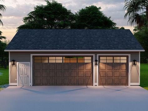 065G-0030: 3-Car Garage with Drive-Thru Bay Garage With Boat Storage, Three Car Garage Plans, 3 Car Garage Plans, Detached Garage Designs, Country Farmhouse Plans, Backyard Gym, Garage Construction, Garage Plans Detached, Garage Addition