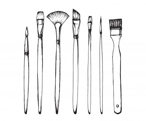 Drawing paintbrush. hand drawn illustrat... | Premium Vector #Freepik #vector #background #school #hand #education Drawing Of A Paint Brush, Drawings Of Paint Brushes, Drawing Of Paintbrush, Small Paintbrush Tattoo, How To Draw A Paint Brush, Paintbrushes Drawing, Paint Brushes Drawing, Paintbrush Illustration, Paint Brush Illustration