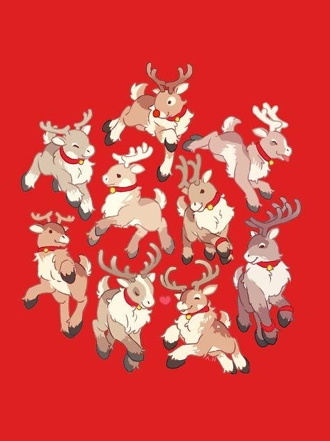 "Santa's Reindeer" T-shirt by ArthurNath | Redbubble Raindeer Drawing Reference, Reindeer Drawing Cute, Reindeer Character Design, Rudolf Drawing, Cute Reindeer Drawing, Christmas Reindeer Drawing, Reindeer Drawings, Reindeer Doodle, Reindeer Wallpaper