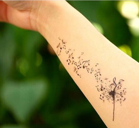 Music Dandelion Tattoo, Dandelion Music Tattoo, Music Flower Tattoo, Ex Tattoo, Feminie Tattoos, Music Notes Tattoos, Tattoo Music Notes, Dandelion Music, Tattoo Dandelion