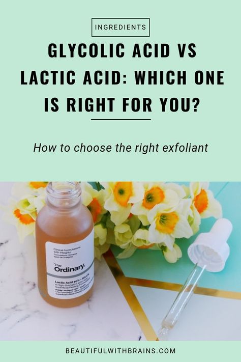 Glycolic acid and lactic acid are both exfoliants that belong to the AHAs family. They both dissolve the glue that holds skin cells together and hydrate skin. But, one also boosts the production of collagen and helps treat sun damage, while the other is so gentle, even sensitive skin can use it. So, which one will work best for your skin type? Click through to find out. Glycolic Acid On Face, Lactic Acid Benefits, Glycolic Acid How To Use, Different Types Of Acids For Skin, Strong Acids And Bases, Lactic Acid Vs Glycolic Acid, Eco Beauty, Safe Skincare, Anti Aging Ingredients