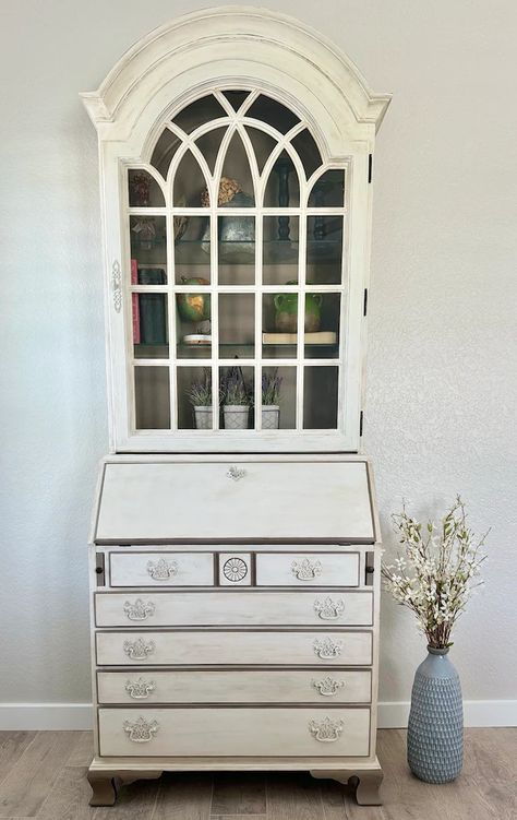 TheOpenedCocoon - Etsy French Country Hutch, China Cabinet Painted, Country Hutch, Secretary Desk Makeover, Painted Secretary, Rustic Hutch, Modern Secretary Desk, White Secretary Desk, Kitchen Hutch Cabinet