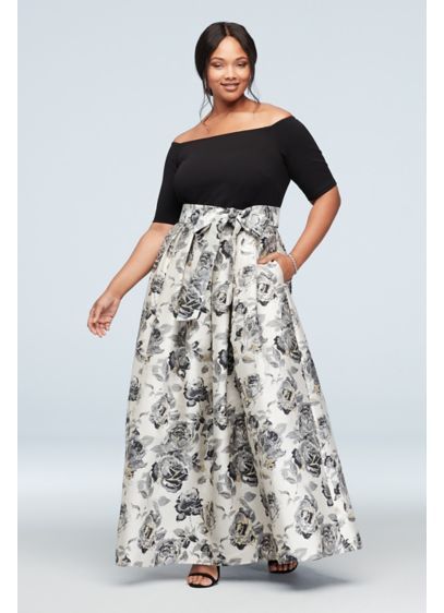 Off-the-Shoulder Gown with Mikado Floral Skirt JHDW9119 Plus Size Ball Gown, Dress Curvy, Mob Dress, Mother Dress, Special Occasion Gowns, Bride Gown, Jessica Howard Dress, Gown Skirt, Plus Size Gowns