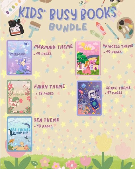 Kids' Digital Busy Book available now in Raket PH! Go to my Raket for more details and if interested! (with full resell rights!) #digitalproducts #busybook #activitybook #forsale #availablenow #forkids #mermaid #sea #fairy #princess #space #forstudents #learning #school #digitalmarketing #raket Raket Ph, Sea Fairy, Princess Theme, Mermaid Theme, Fairy Princess, Sea Theme, Space Theme, Book Bundles, Busy Book