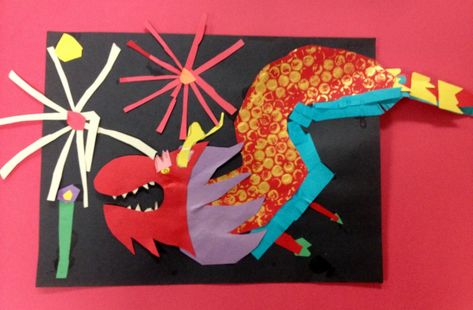 Second Grade Chinese New Year Dragon Collage 2012 | Wow Art Project Lunar New Year Art, Dragon Collage, Dragon Classes, Chinese New Year Dragon, Chinese New Year Crafts, 2nd Grade Art, New Year Art, Chinese Pattern, Dragon Crafts