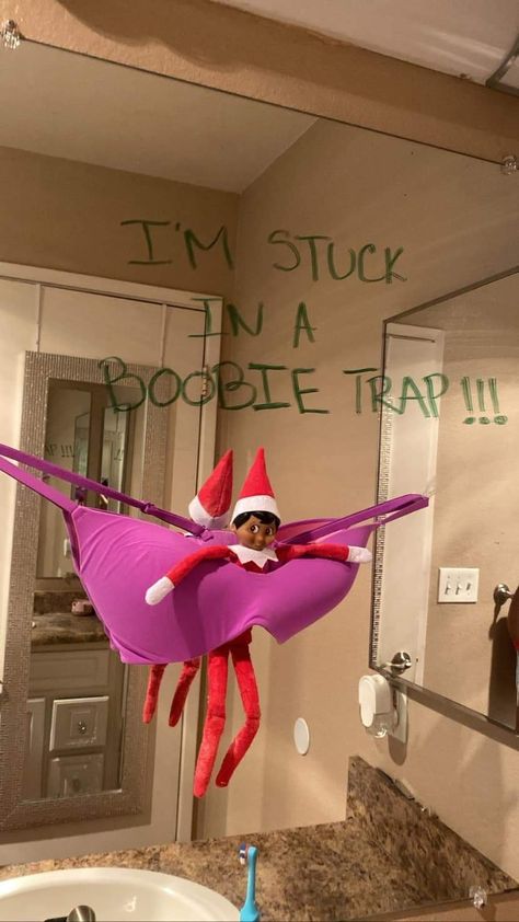 Fun Places To Put Elf On The Shelf, Welcome Back Ideas For Elf On The Shelf, Elf On The Shelf Ideas Living Room, Elf On The Shelf Ideas Mirror, Elf In Bathroom Ideas, Places To Hide The Elf On The Shelf, Elf On The Shelf Ideas For Coming Back, Coming Back Elf On The Shelf Ideas, Innapropriate Elf Ideas