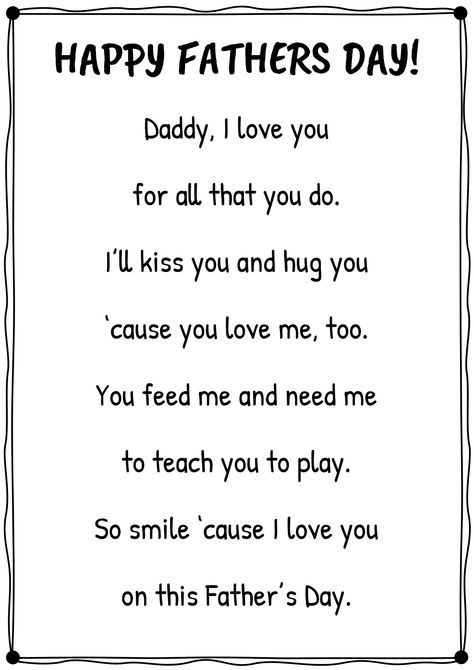 Father Day Poems From Kids, Father’s Day Kid Poem, Father's Day Notes, A Poem For Father's Day, Dad Poems From Kids, Fathers Day Sayings From Kids, Father’s Day Card Sayings From Kids, Father’s Day Poems Short, Fathers Day Poems Preschool