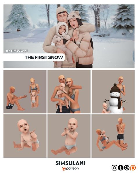 Sims 4 Cc Poses Family Infant, Sims 4 Simsulani Poses, The Sims 4 Christmas Family Poses, Sims4 Infant Poses, Sims 4 Winter Poses, Sims 4 Snow Cc, The Sims 4 Infant Poses, Sims 4 Boujee Cc, Ts4 Infant Poses