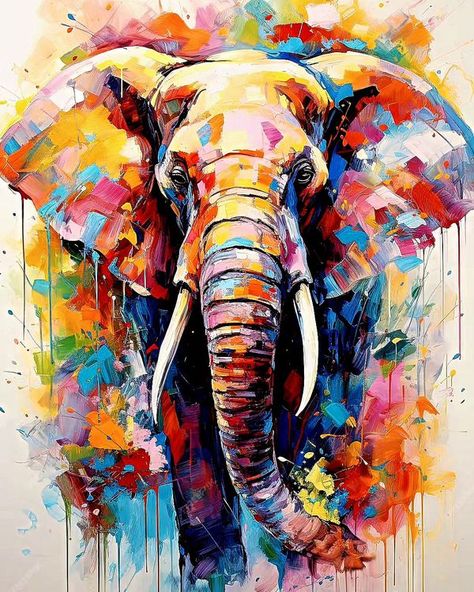 Elephant Oil Painting, Seed Art, Africa Animals, Colorful Elephant, Canvas Paint, Elephant Painting, Oil Canvas, Acrylic Oil Painting, Art Inspiration Painting