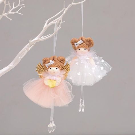 PRICES MAY VARY. Best Material---Angel doll ornaments,lace fabrics,plush,soft- adorable.Christmas plush doll ornaments are so pretty,realistic.White hanging angel doll ornament has love dress,exquisite hair accessories,the other has gold wings and hold bright heart;sweet smile will make you happy all day! Lovely Design---Angel doll pendant(pink,white).Each christmas angel doll ornament has a cute bow on the head;tree hanging angel doll has a pair of love-shaped feet,which is so romantic and pret Christmas Angel Doll, Angel Dolls, Christmas Angel Ornaments, Creative Christmas Trees, Doll Diy Crafts, Fairy Crafts, Angel Crafts, Xmas Tree Ornament, Christmas Crafts For Gifts