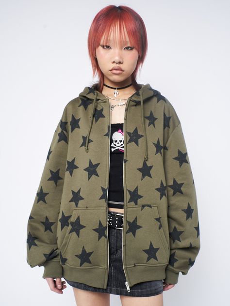 Harajuku Jacket, Oversized Zip Up Hoodie, Oui Oui, Y2k Streetwear, Outfits Fashion, Dream Clothes, Zip Up Hoodie, Y2k 2000s, Star Print