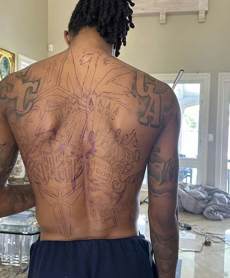 Kai Cenat Tattoo, Ja Morant Tattoo, Back Tats, Black Men Fashion Swag, Black Men Fashion, Back Tattoo, Future Husband, Men Fashion, Black Men