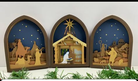 Cricut Christmas Decor, Christmas Nativity Scene Diy, Nativity Svg, Nativity Scene Diy, Nativity Silhouette, Diy Nativity, Christmas Decorations Diy Crafts, Christmas Shadow Boxes, Christmas Program