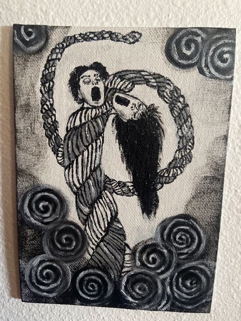 Painting done by me, inspired by Junji Ito’s Uzumaki. Insta: kate.meadows #uzumaki #horror #manga #art Junji Ito Painting, Horror Manga Art, Horror Manga, Inspired Painting, Junji Ito, Painting Inspo, Art Block, Manga Art, Painting Ideas