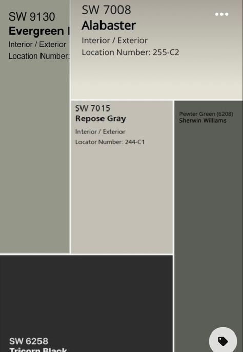 Wall Color To Go With Green Cabinets, Western Dining Room Paint Colors, Gray Green Black Color Palette, Wall Paint With Gray Floors, Sherwin Williams Woody Rosemary, Black Color Scheme House, Urban Bronze And Evergreen Fog, Modern Rustic Living Room Paint Colors, Tricorn Black And Green