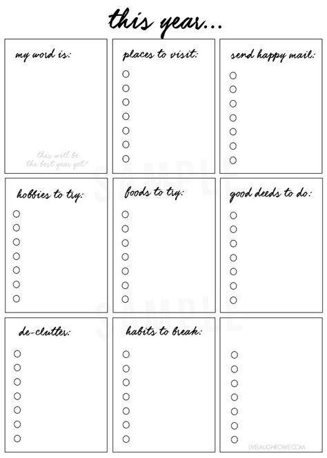 FREE New Year's Resolutions Printable -- with lots of lists! Let's make this our best year yet... livelaughrowe.com New Years Resolutions Template, New Years Resolution List, Resolution List, New Year Resolution, Year Resolutions, Journal Writing Prompts, List Template, Yearly Planner, Bullet Journal Ideas Pages