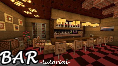 Minecraft Hotel Lobby Interior Design, Minecraft Bar Exterior, Bar Minecraft Build, Minecraft Tailor Shop, Minecraft Speakeasy, Minecraft Restraunt Ideas, Bar Ideas Minecraft, Minecraft Shops Interior, Mincraft Idea Restaurant