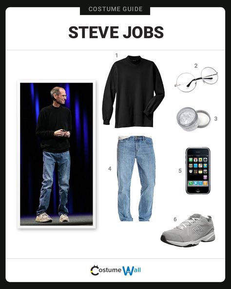 Get the iconic outfit of Steve Jobs, the co-founder of Apple Computer who created products like iPod, iPhone, and iPad. Casual Halloween Costume Ideas, Steve Jobs Costume, Steve Jobs Outfit, Outfit Edit, Cosplay Costumes For Men, Steve Jobs Quotes, Mens Halloween, Job Clothes, Outfit Quotes