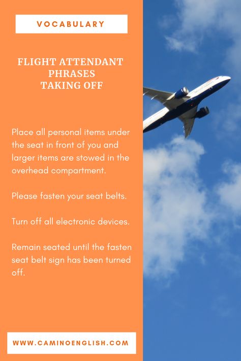 Here are some things you might hear a flight attendant say as you get ready for take off. Flight Attendant Script, Flight Attendant Vocabulary, Flight Attendant Study Notes, Aviation Study, Flight Attendant Interview Questions, Emirates Airline Cabin Crew, Cabin Crew Jobs, Become A Flight Attendant, Safety Talk