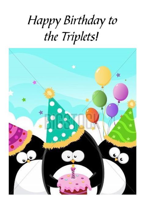 Happy Birthday Triplets, Triplet Quotes, Cartoon Birthday Cake, Happy 7th Birthday, 40th Birthday Cards, Cartoon Cow, Cake Card, Cat Cards, Third Birthday