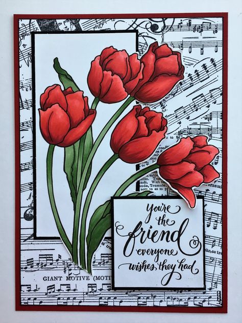 Spring is here at last! Well, in my part of Ohio anyway! The Stampendous  Design Team is sharing some Spring creations this week. Here is on... Stamp Background, Stampendous Cards, Stampendous Stamps, Dutch Tulips, Beautiful Tulips, Tulips Card, Dutch Tulip, Number Stencils, Copic Art