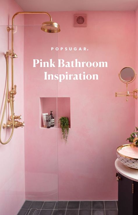 Pink Ceiling Bathroom, Bright Pink Bathroom Ideas, Classy Pink Bathroom Decor, Pink Coastal Bathroom, Pink Wall Bathroom, Pink Bathroom Design, Pink Girly Bathroom, Pale Pink Bathroom Walls, Fuchsia Bathroom