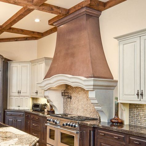 Decorative Range Hood, Kitchen Hearth, Ornate Kitchen, Kitchen Hood Ideas, Kitchen Vent Hood, Copper Range, French Provence, Copper Range Hood, Coastal Cottage Style